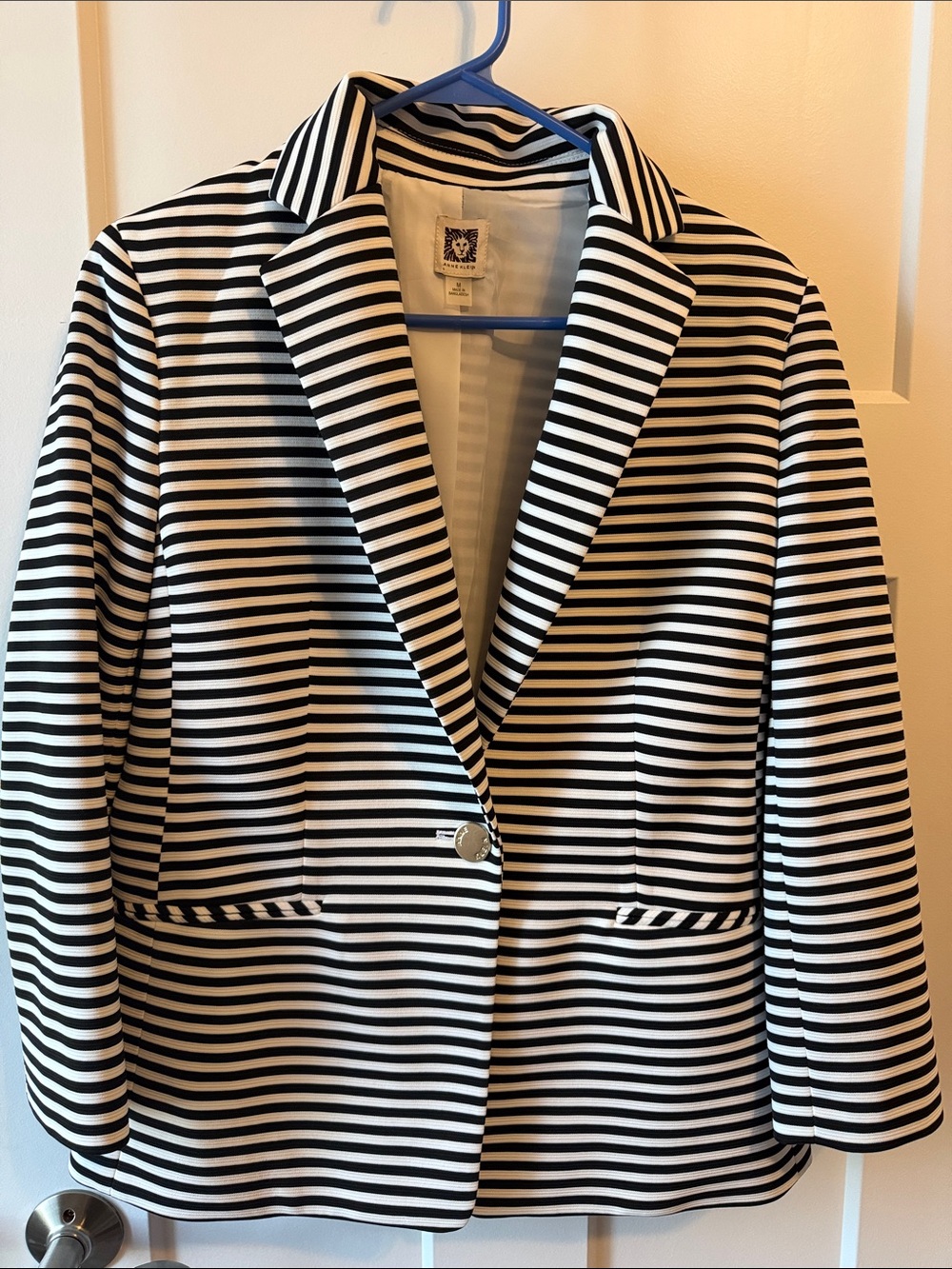 Anne Klein Black and White Striped Blazer Jacket